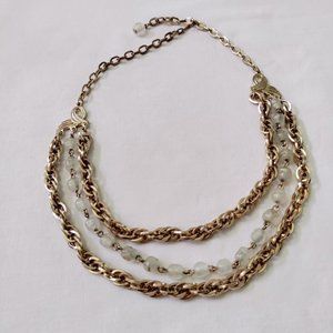 Vintage Multi Strand Chain Clear Stone Bead Collar Bin Statement Necklace